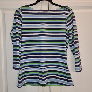 J McLauglin Striped Long Sleeve Top - Blue, Green, White Womens Medium